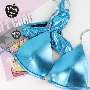 Blue Metallic Plain Competition Posing Suit